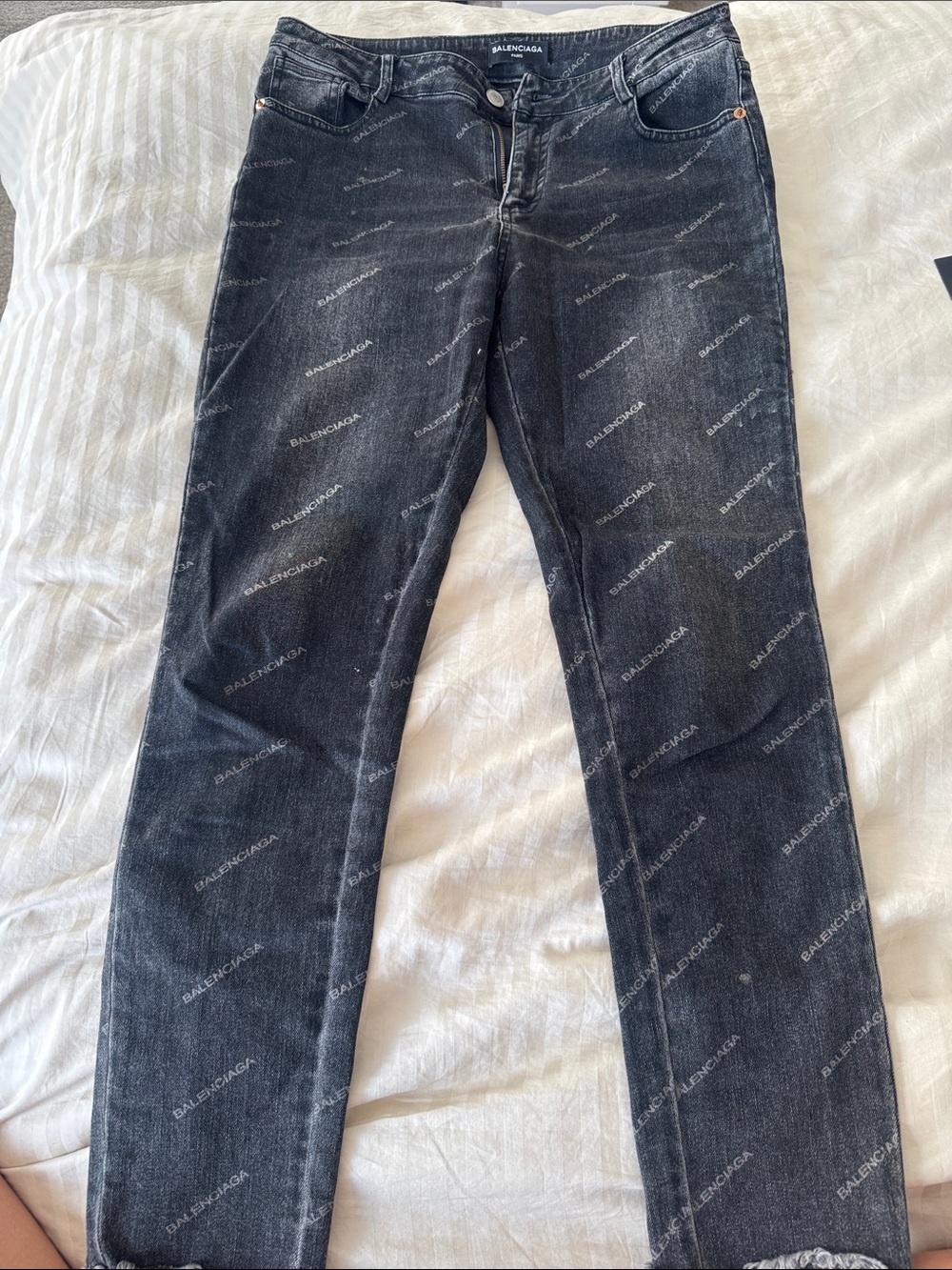 Balenciaga Black Washed Logo-Print Jeans